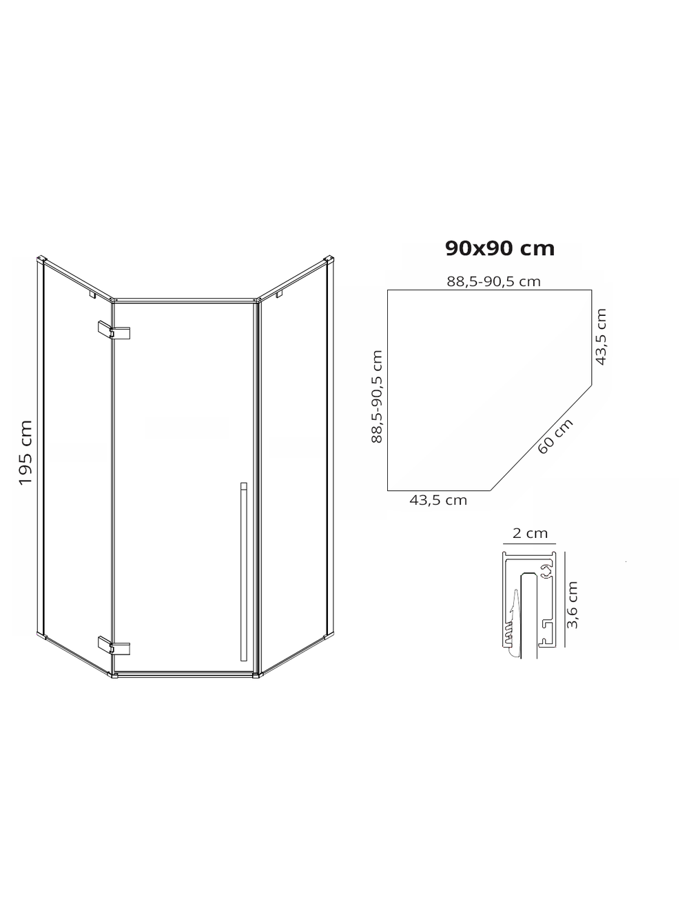 Kabina Prysznicowa Rea DIAMOND 90x90 Złota Szczotkowana