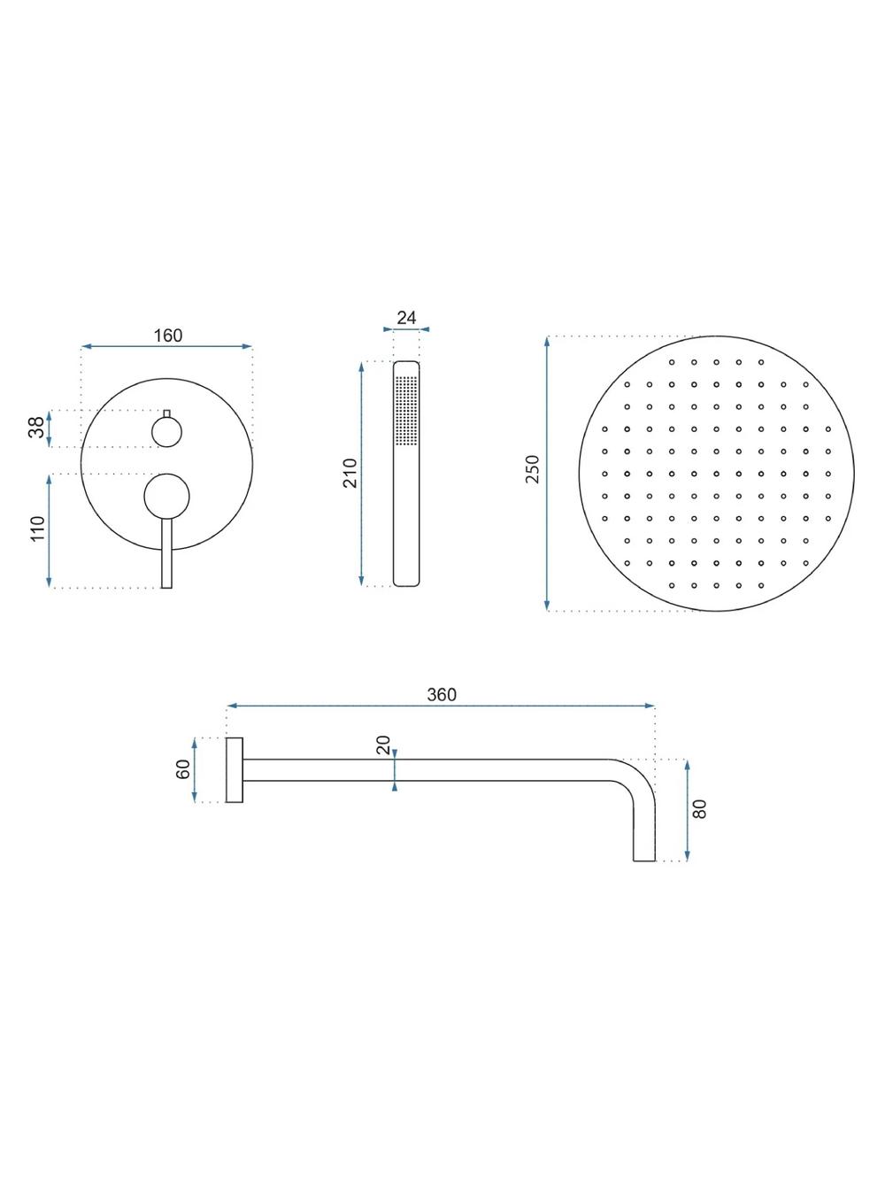 Inbouw regendoucheset Rea Lungo Black  + BOX