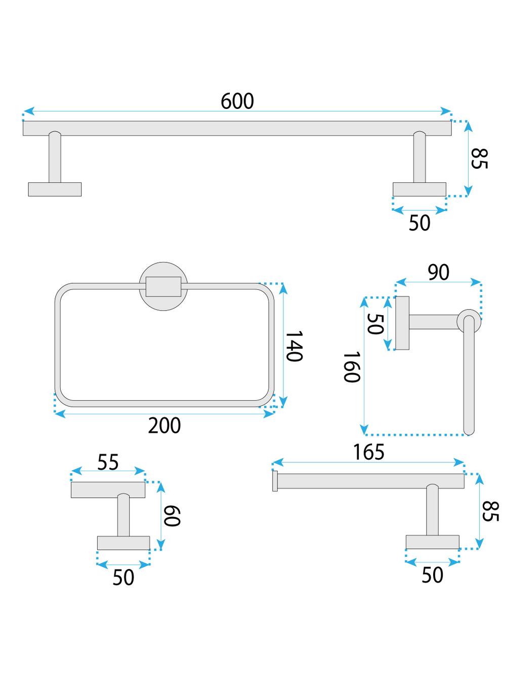 Bathroom Accessories Set GRID Gold 4 Pieces