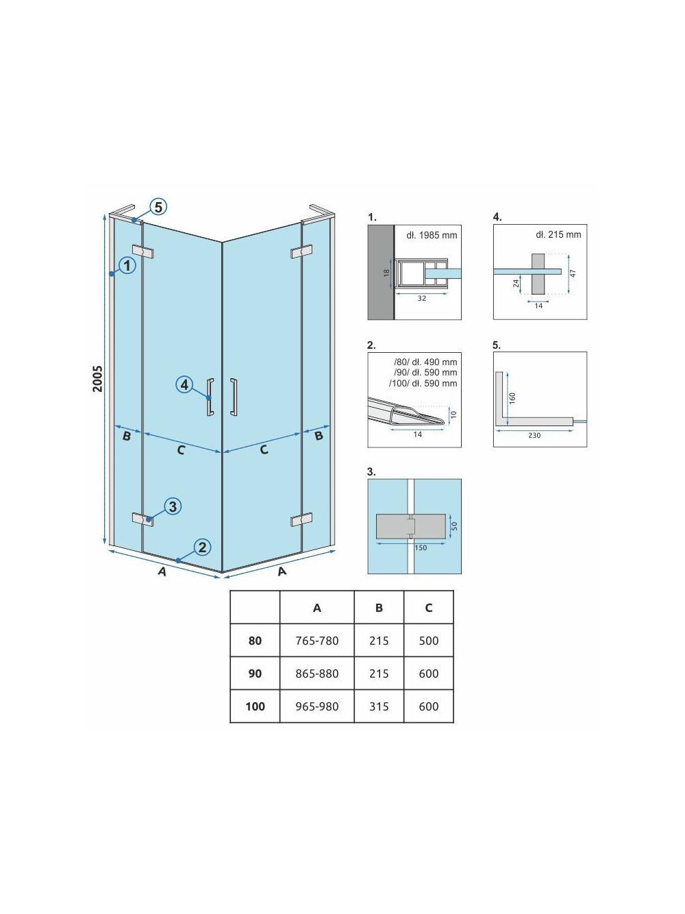 Cabina de ducha REA Hugo Double 90x90 Copper Brush