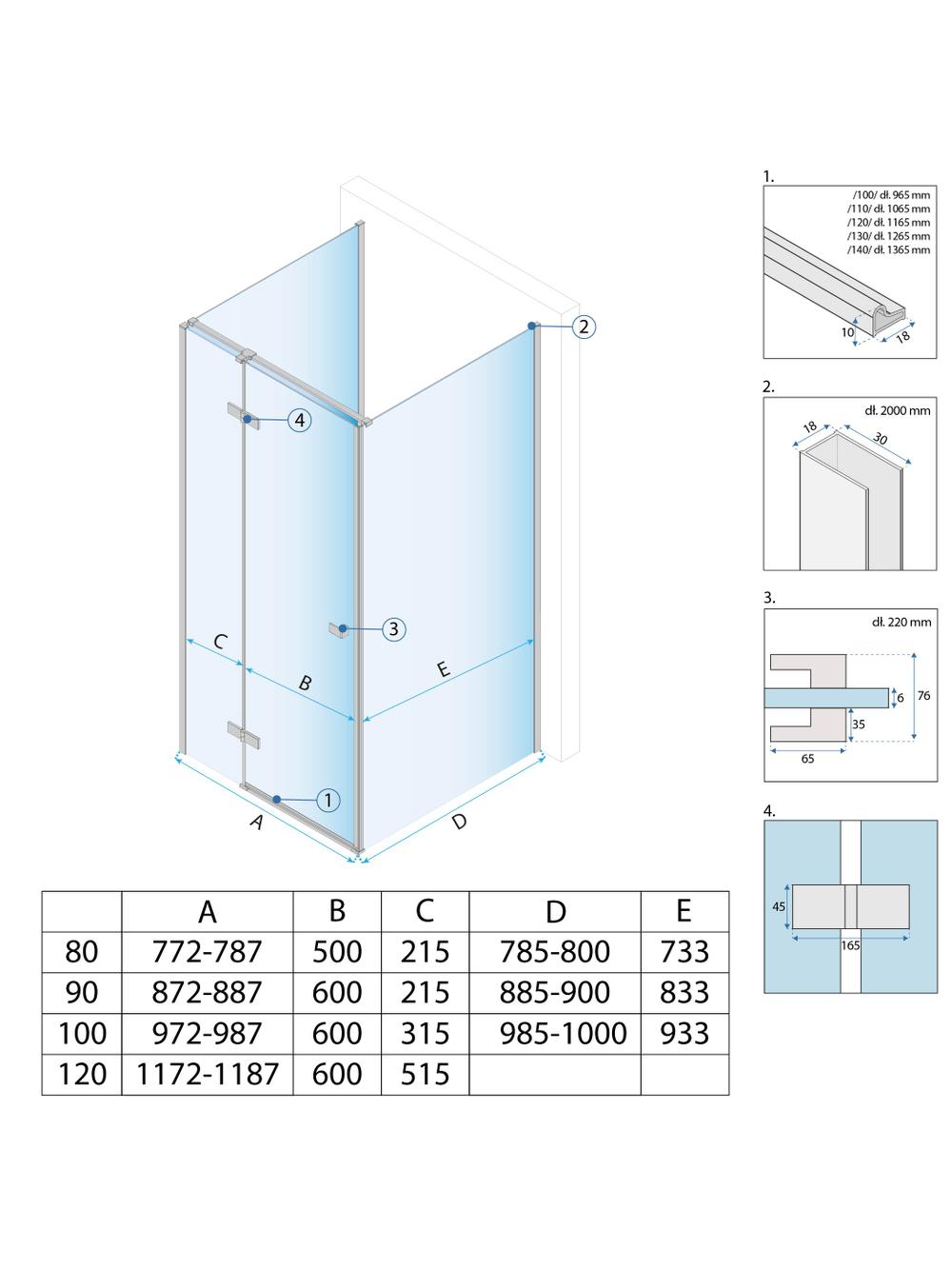 Shower enclosure Rea Atlas 90x90 Brush Gold