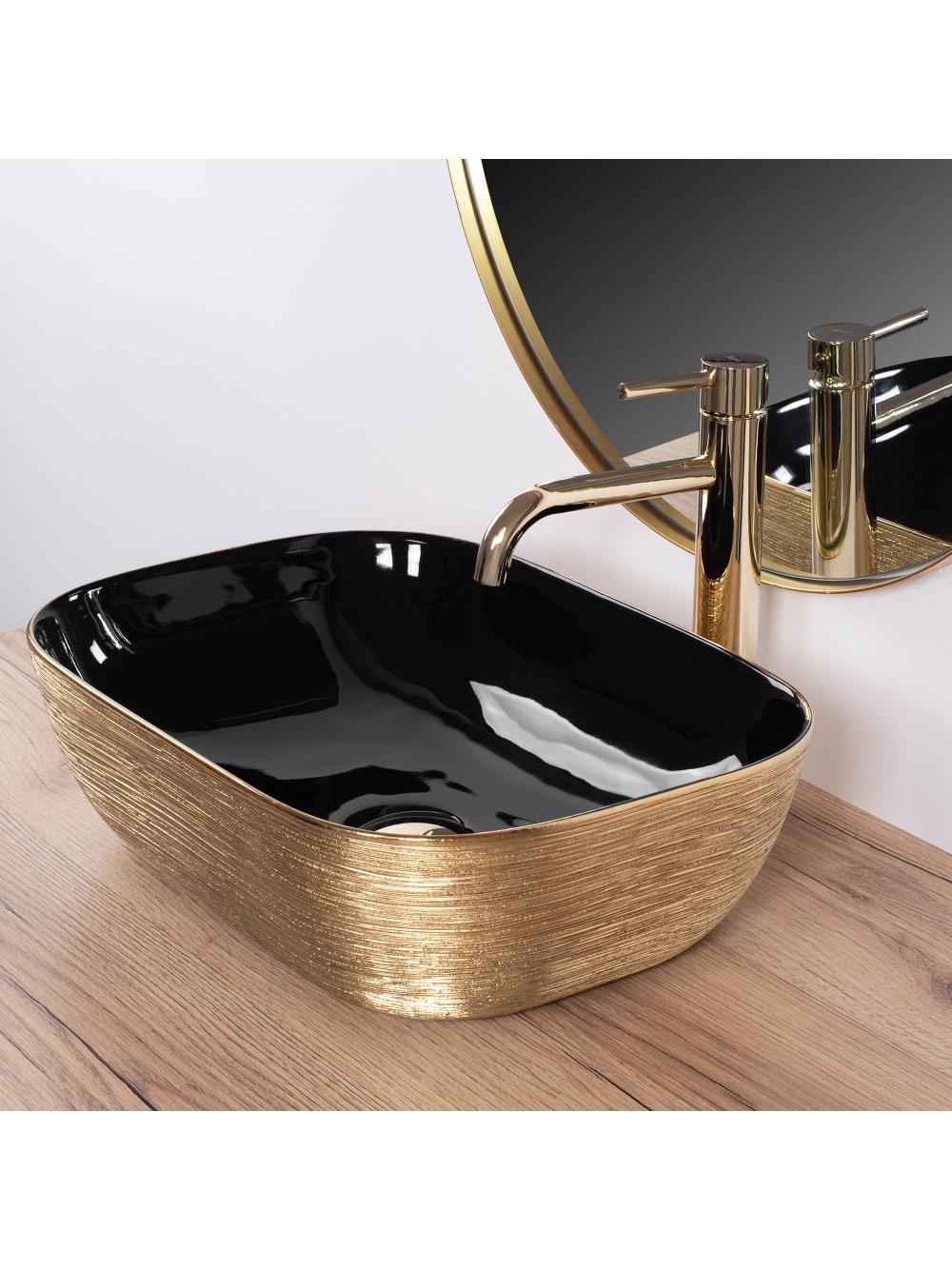 Umywalka nablatowa Rea Belinda BLACK BRUSH GOLD