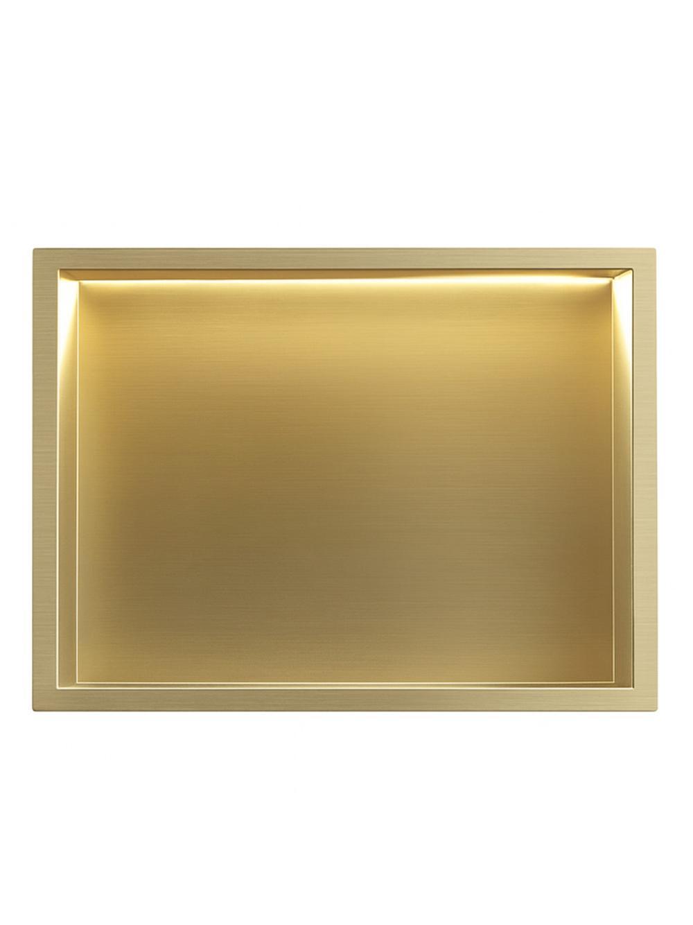 VSTAVANÁ KÚPEĽŇOVÁ POLICA LED 30x45 brush gold