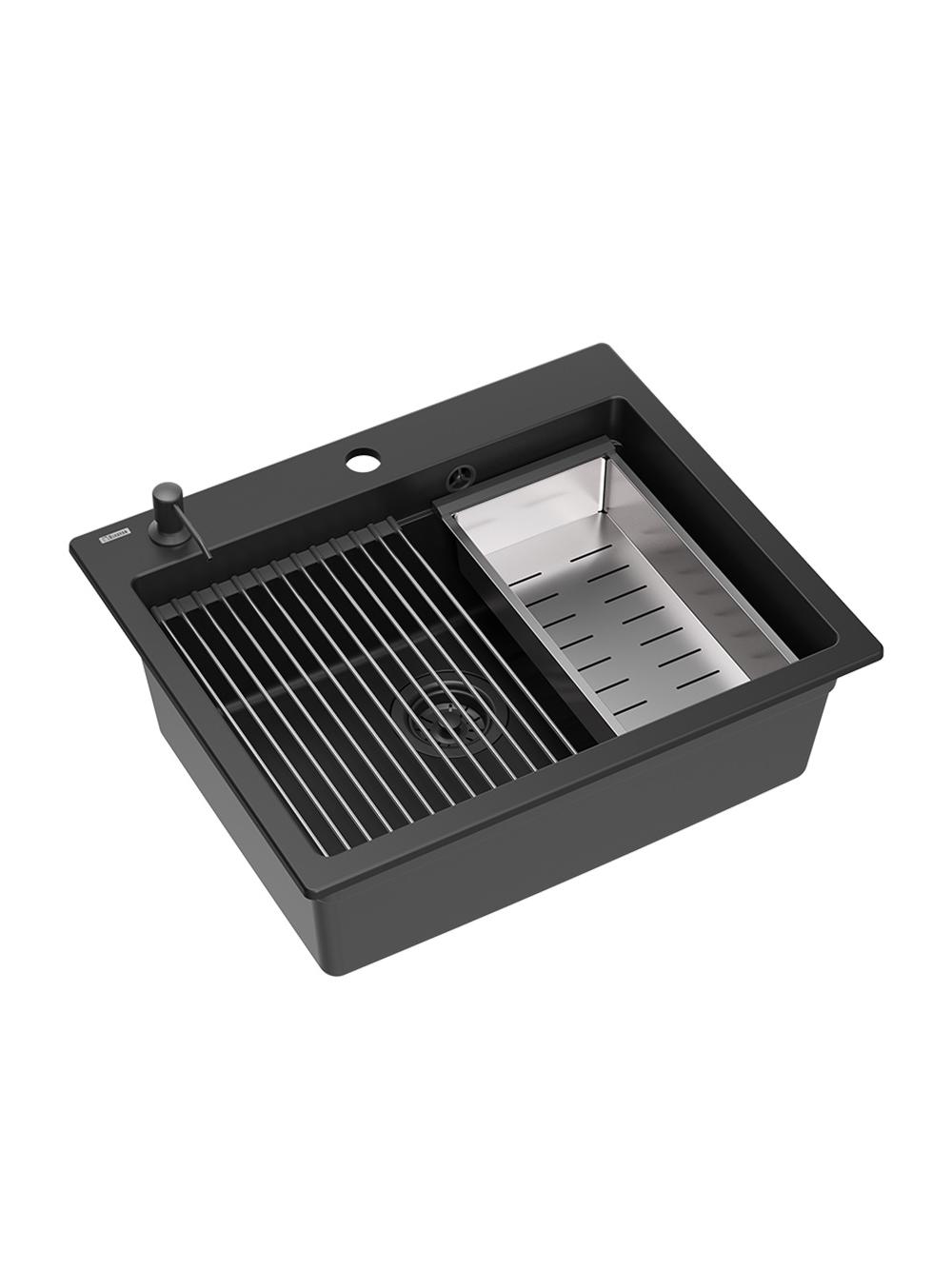 Zlewozmywak granitowy KURT 110 WORKSTATION Czarny