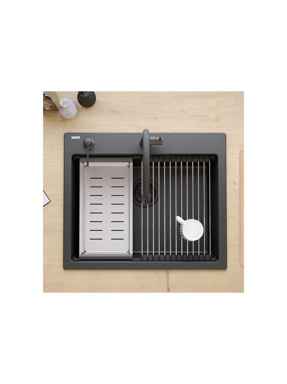 Zlewozmywak granitowy KURT 110 WORKSTATION Czarny Nakrapiany