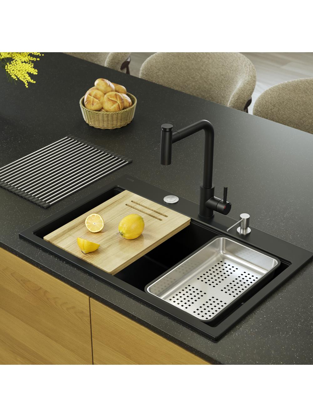 Zlewozmywak granitowy MARC 110 WORKSTATION Czarny