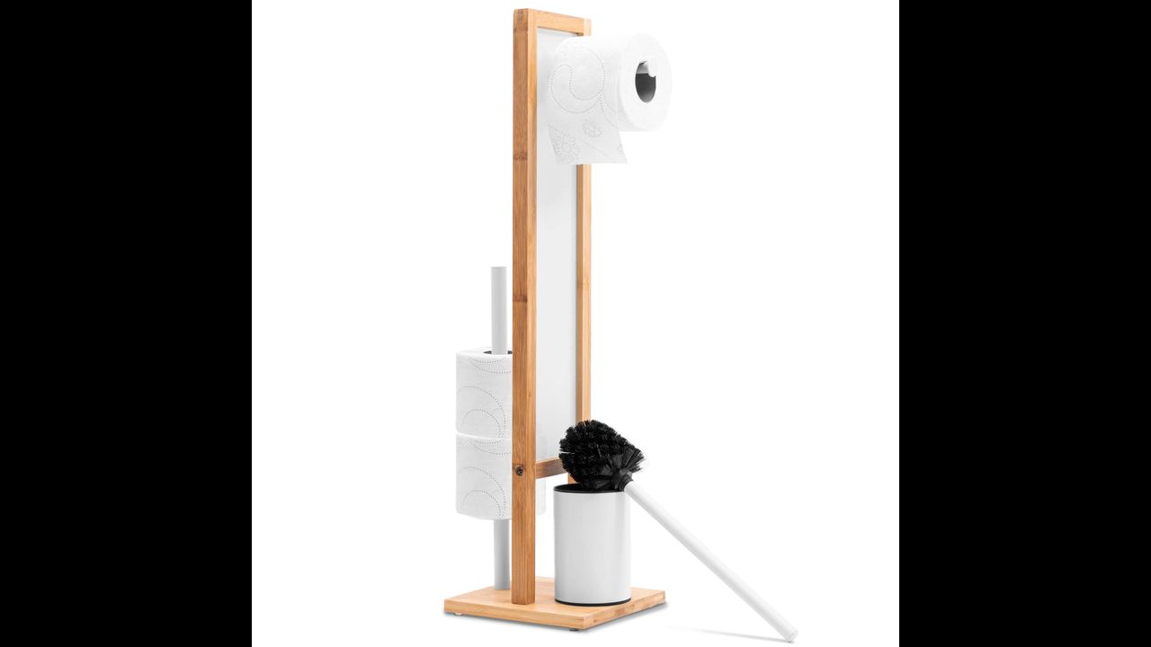 Bambusový koupelnový stojan na toaletní papír a štětku White 321502
