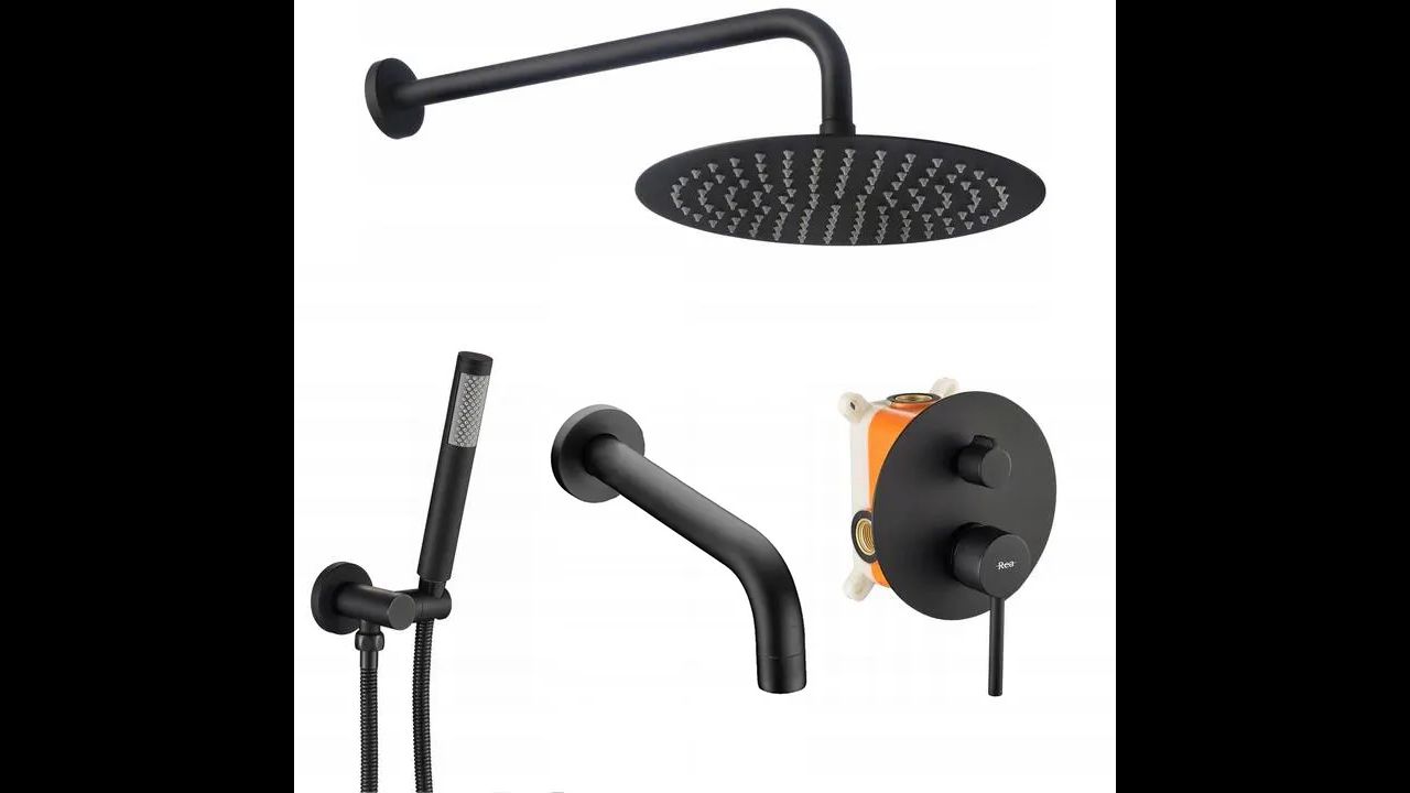 Wall mounted bath and shower with shower set Rea Lungo Black + BOX
