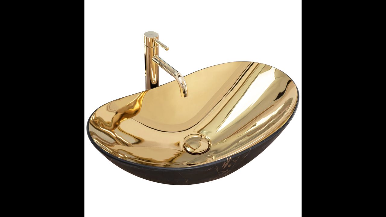 Umývadlo na dosku Rea Royal in Gold marble black mat