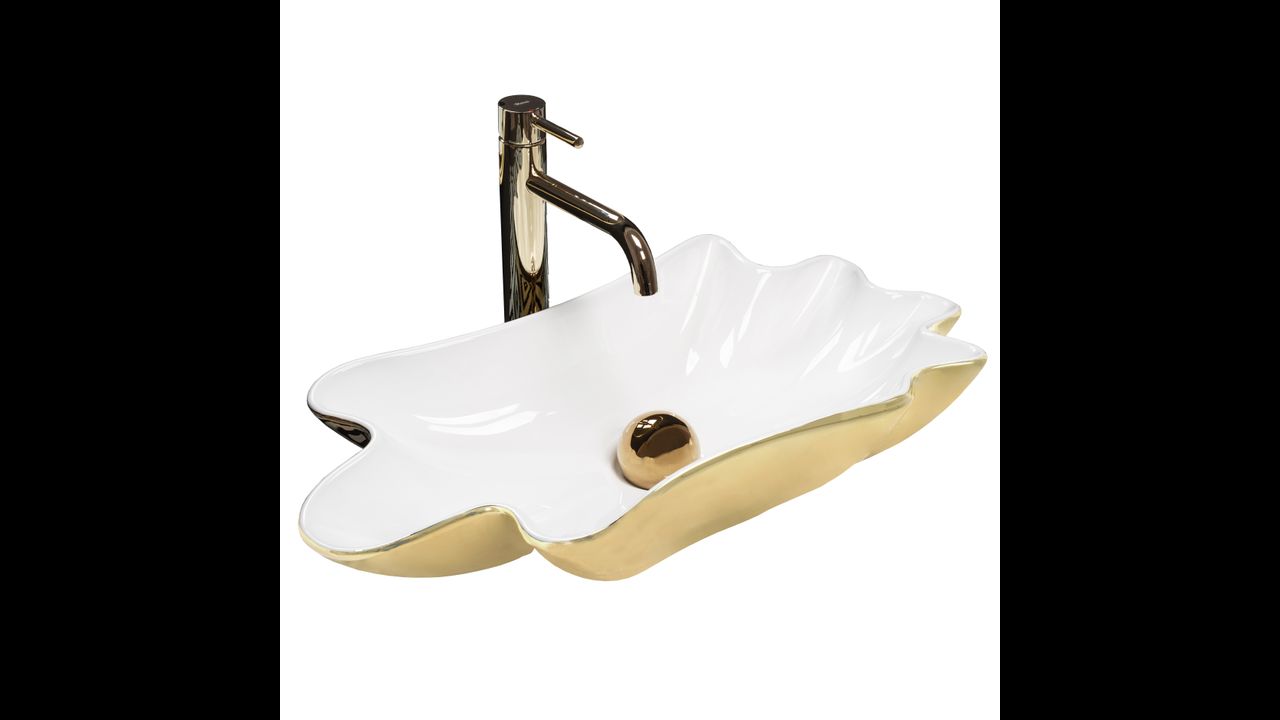 Countertop washbasin REA Sea White Gold + Plug Click-Clack