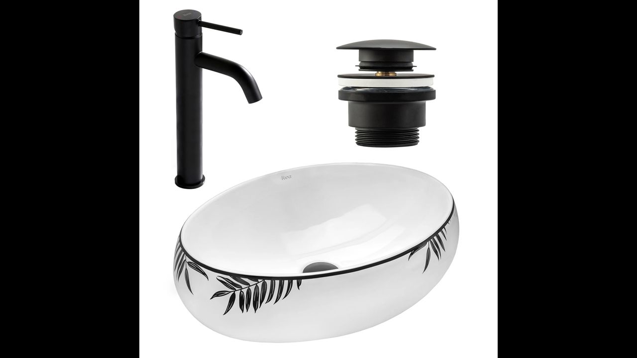 Set Vasque à poser Shila + Robinet de lavabo Lungo black mat + Bonde black mat