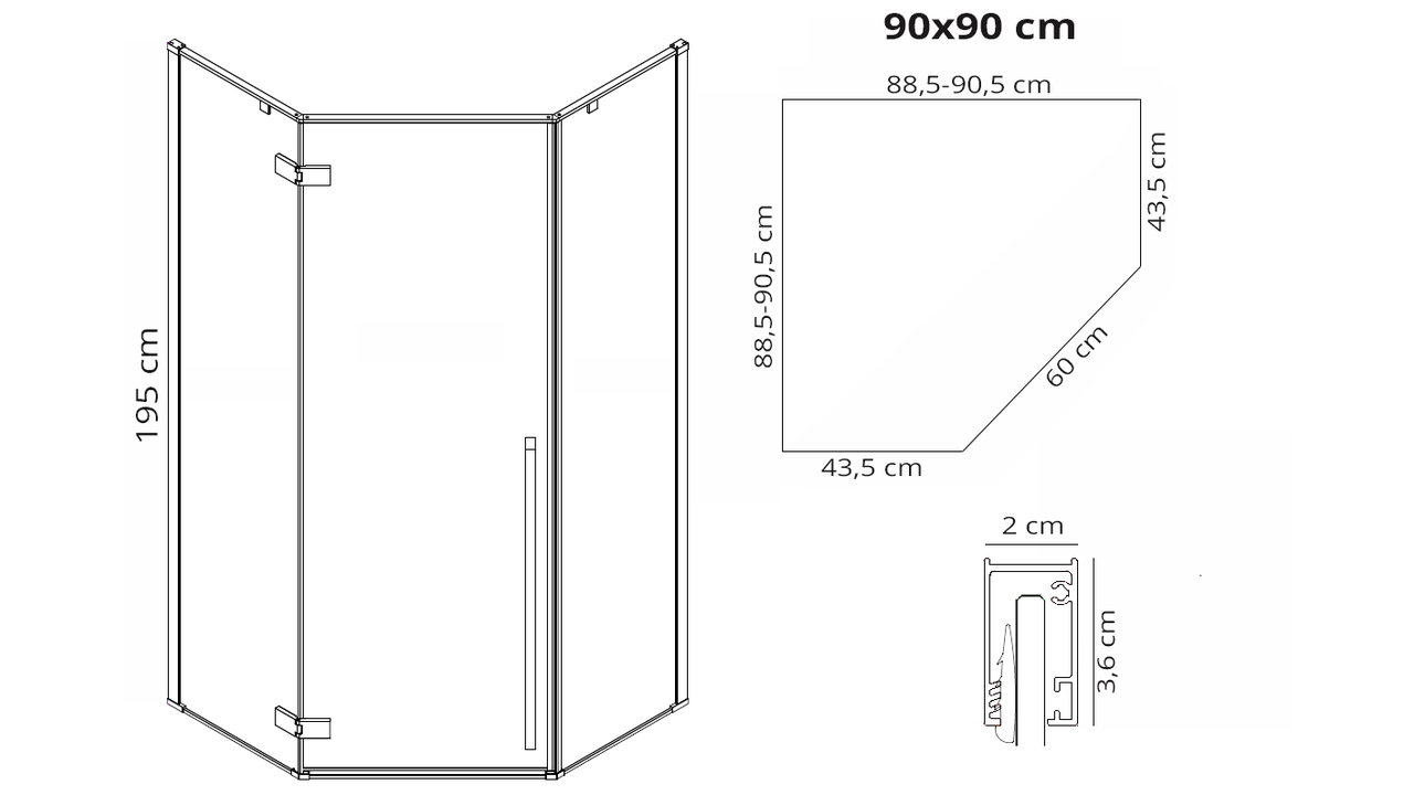 Mampara De Ducha Rea Diamond Black 90x90 con Ofertas en Carrefour