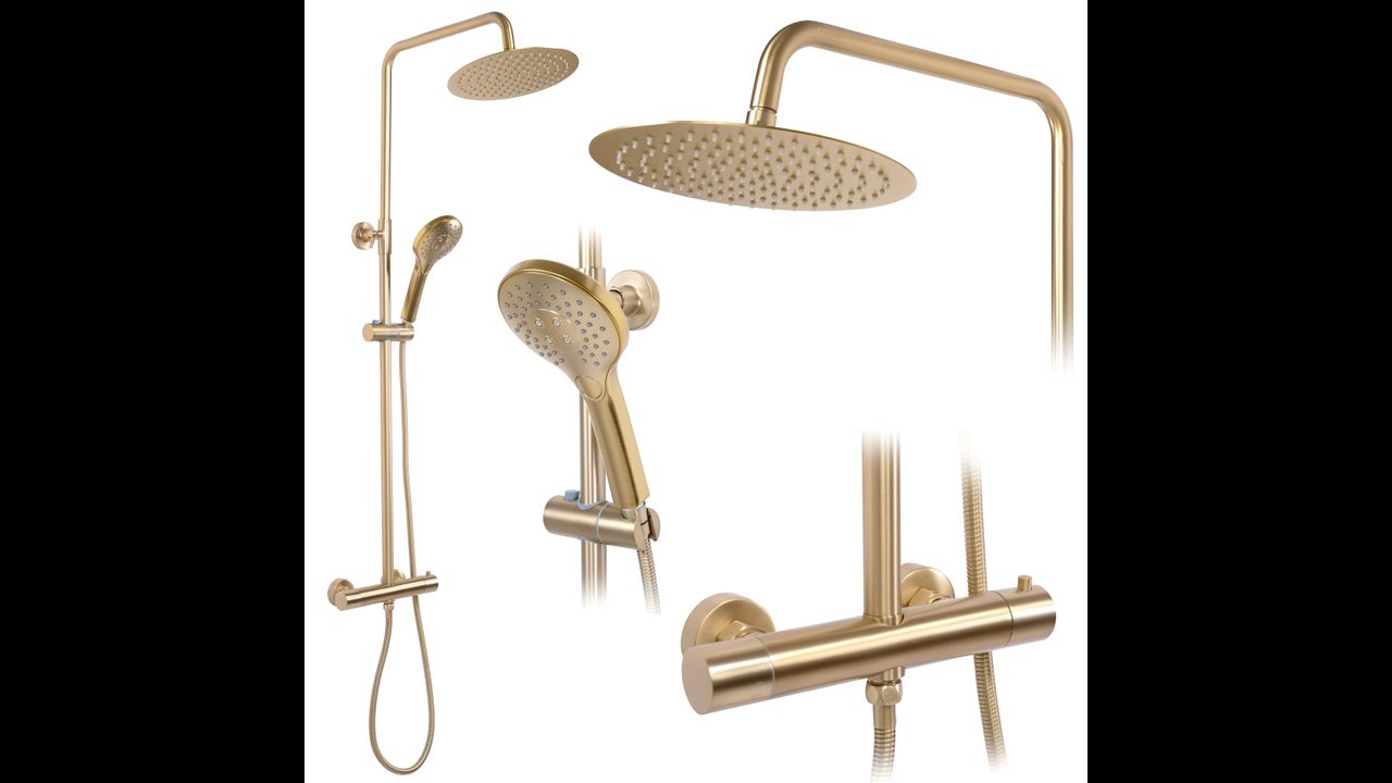 Shower set with thermostatic mixer REA VINCENT Gold Brushed