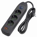 Listwa zasilająca Przedłużacz 3 gniazda + 2x USB-A + USB-C JNH024-3B Czarny