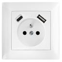 Gniazdo pojedyncze z uziemieniem + USB-A USB-C z ramką OSTE JNH004-G Białe