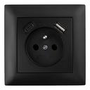 Gniazdo pojedyncze z uziemieniem + USB-A USB-C z ramką OSTE JNH004-G Czarny