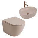Ensemble WC Suspendu Focus + Lavabo à Poser Rea Focus Taupe