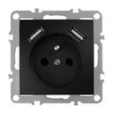 Gniazdo pojedyncze z uziemieniem + 2x USB-A OSTE JNH003-G Czarne