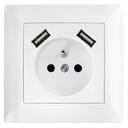 Gniazdo pojedyncze z uziemieniem + 2x USB-A z ramką OSTE JNH003-G Białe