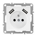Gniazdo pojedyncze z uziemieniem + 2x USB-A OSTE JNH003-G Białe