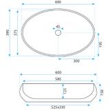 Νιπτήρας Επικαθήμενος REA Maya: 60 x 39 x 15 εκ. Γυαλιστερος