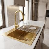 Steel sink with 3-piece accessory set REA Leo 50 Brush Gold
