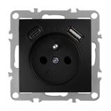 Gniazdo pojedyncze z uziemieniem + USB-A USB-C OSTE JNH004-G Czarny