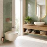 Ensemble WC Suspendu Focus + Lavabo à Poser Rea Focus Creme