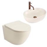 Ensemble WC Suspendu Focus + Lavabo à Poser Rea Focus Creme