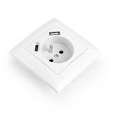 Gniazdo pojedyncze z uziemieniem + USB-A USB-C z ramką OSTE JNH004-G Białe