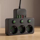 Listwa zasilająca 3 gniazda + 3x USB-A + USB-C JNH018 Czarna