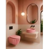 Set: Wall-hung toilet bowl + Countertop washbasin Rea Light Pink Matt