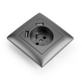 Gniazdo pojedyncze z uziemieniem + 2x USB-A z ramką OSTE JNH003-G Szare