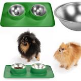 Metalowe Miski Dla Psa lub Kota z Antypoślizgową Matą Zielona PJ-087
