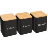 Zestaw 3 pojemników kuchennych Czarne 391890