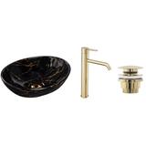 Sofia crni mramorni set + visoka miješalica Lungo zlatna + čep univerzalni zlatna