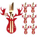 Pokrowiec na sztućce Świateczny 6 szt Renifer Czerwony