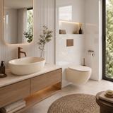 Ensemble WC Suspendu Focus + Lavabo à Poser Rea Focus Creme