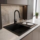 Steel sink with 3-piece accessory set REA Leo 50 Black
