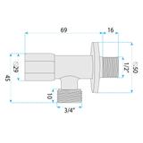 Robinet d’angle 02 1/2" x 3/4" Chrome