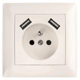 Gniazdo pojedyncze z uziemieniem + 2x USB-A z ramką OSTE JNH003-G Beżowe