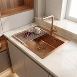 Steel sink with 3-piece accessory set REA Leo 50 Brush Copper