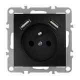 Gniazdo pojedyncze z uziemieniem + 2x USB-A OSTE JNH003-G Czarne