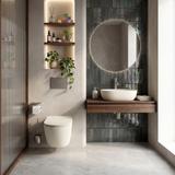Ensemble WC Suspendu Focus + Lavabo à Poser Rea Focus Creme