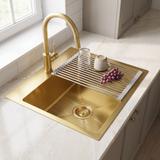 Steel sink with 3-piece accessory set REA Leo 40 Brush Gold