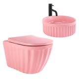 Set: Wall-hung toilet bowl + Countertop washbasin Rea Light Pink Matt