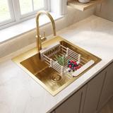 Steel sink with 3-piece accessory set REA Leo 40 Brush Gold