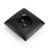 Gniazdo pojedyncze z uziemieniem + USB-A USB-C z ramką OSTE JNH004-G Czarny