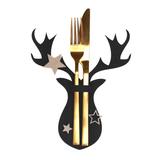 Pokrowiec na sztućce Świąteczny 6 szt Renifer Czarny