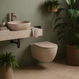 Ensemble WC Suspendu Focus + Lavabo à Poser Rea Focus Taupe